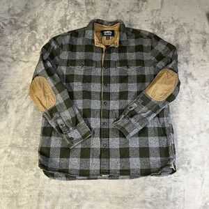ROOTS Mens Plaid Elbow Patch Flannel Long Sleeve Shirt Size XL Green/Brown